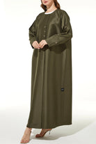 Green Oliva Satin Abaya with Overlap - Posh Abaya