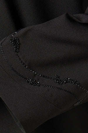 Black Kadi Crepe Custom Abaya with Overlap Beadwork Panel