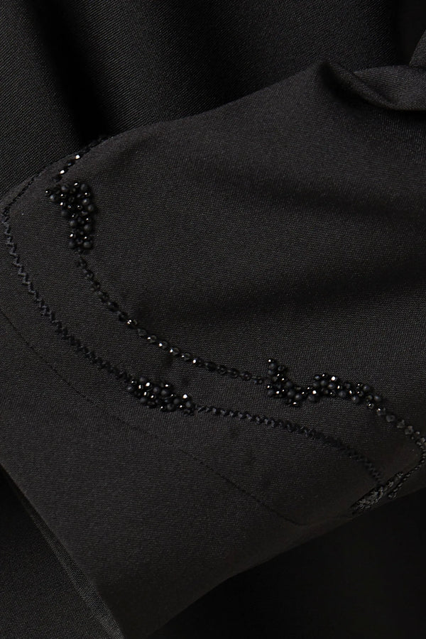 Black Kadi Crepe Custom Abaya with Overlap Beadwork Panel