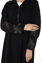 Black Layan Crepe Abaya with Floral Embroidered Sleeves - Posh Abaya