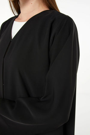 Black Aria Crepe Custom Abaya with Side Floral Embroidery