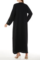 Black Layan Crepe Abaya with Floral Embroidered Sleeves - Posh Abaya