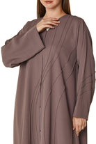 Pink Layan Crepe Abaya with Asymmetric Pintucks - Posh Abaya