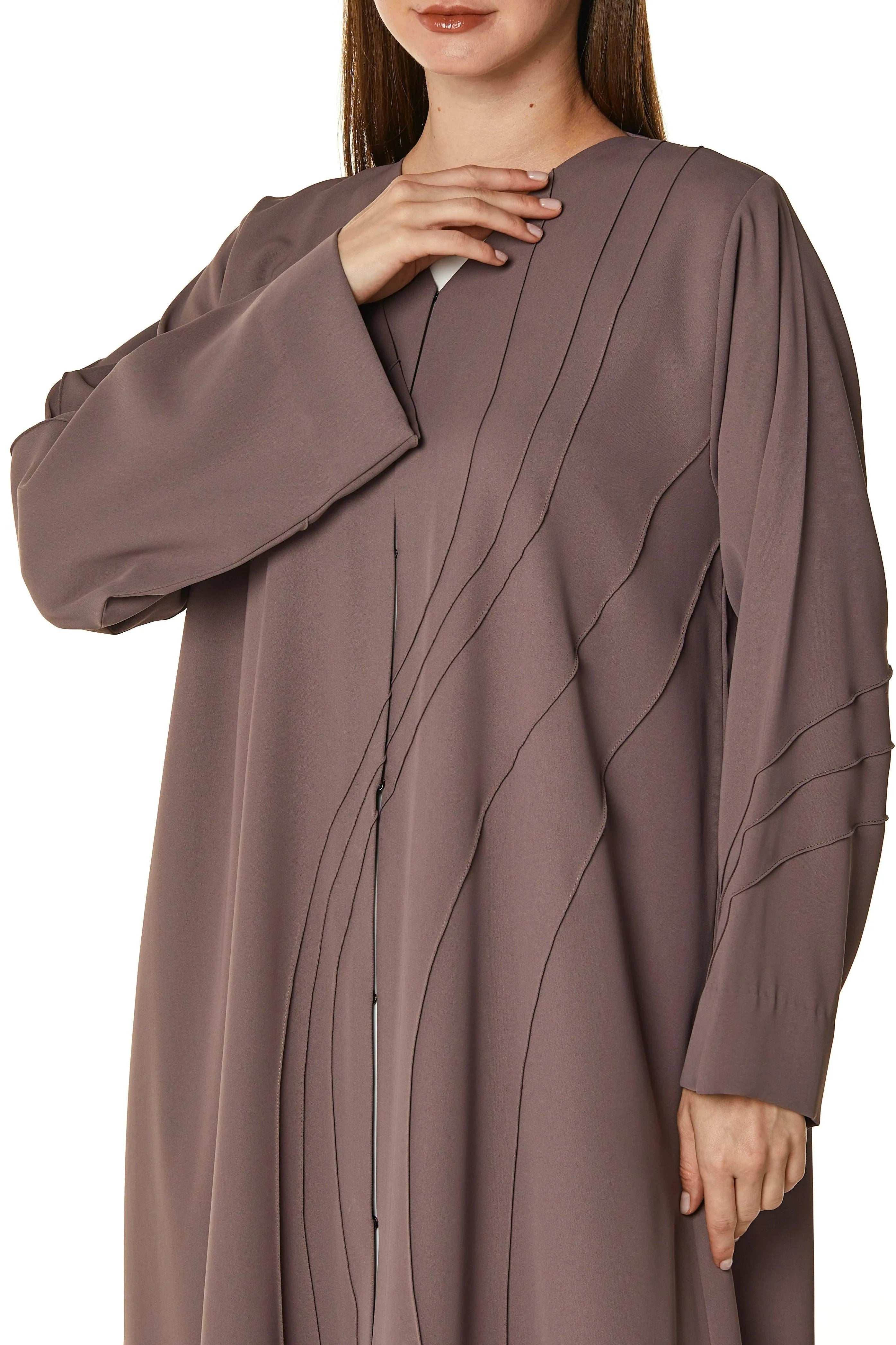 Pink Layan Crepe Abaya with Asymmetric Pintucks - Posh Abaya