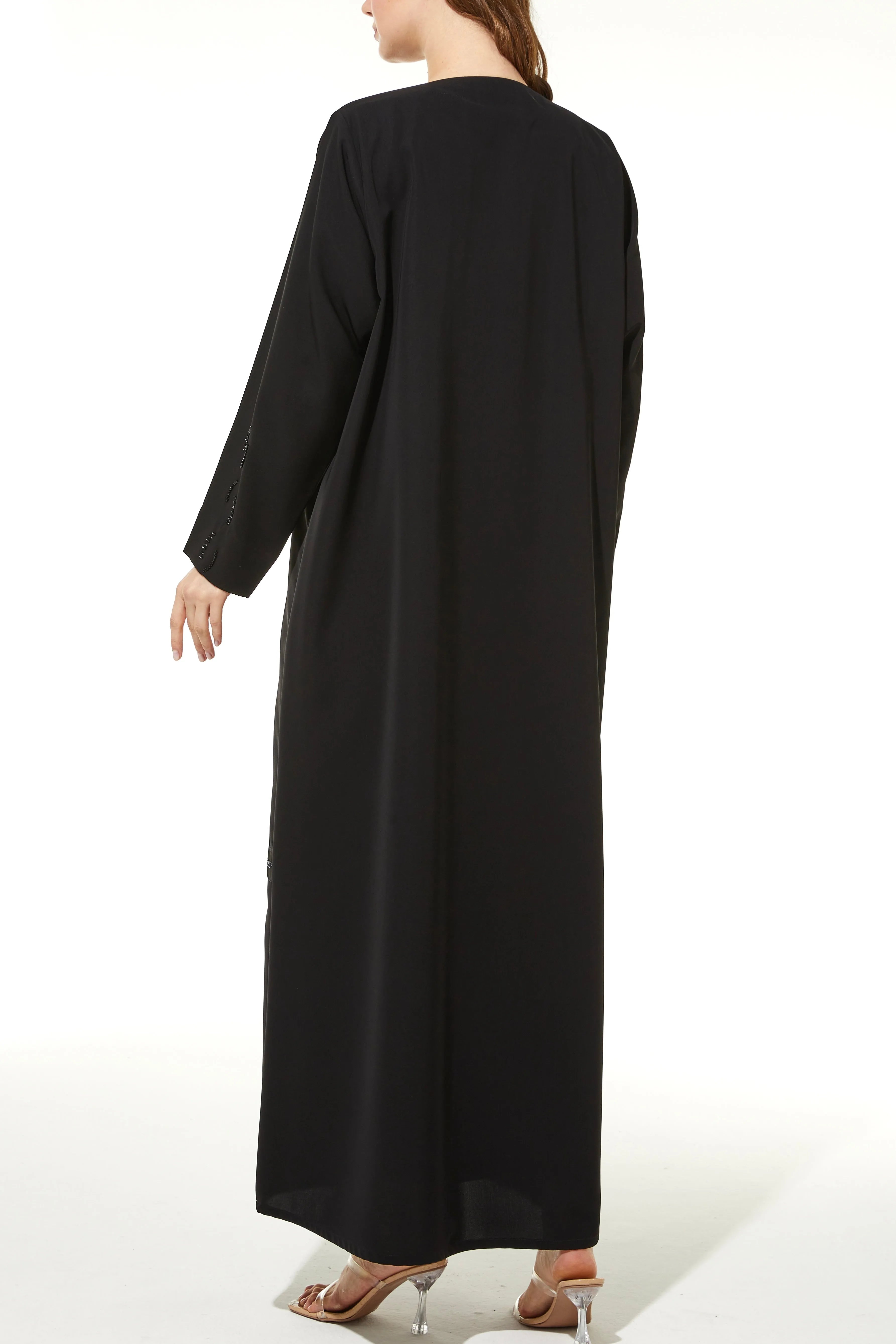 Crepe Silver touch Beaded Black Abaya - Posh Abaya