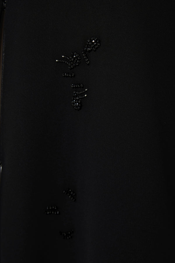 Custom Beaded Shadow Detail Flared Chiffon Custom Abaya  Black Abaya