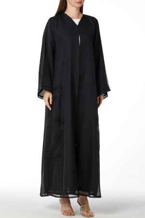Side Bead Organza Black Custom Abaya