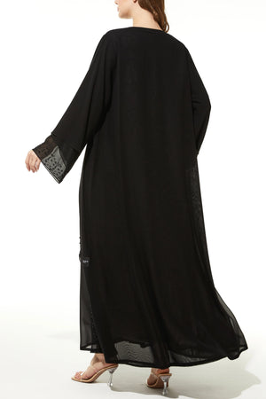 Silver touch Bead on Chiffon Flare Black Custom  Abaya