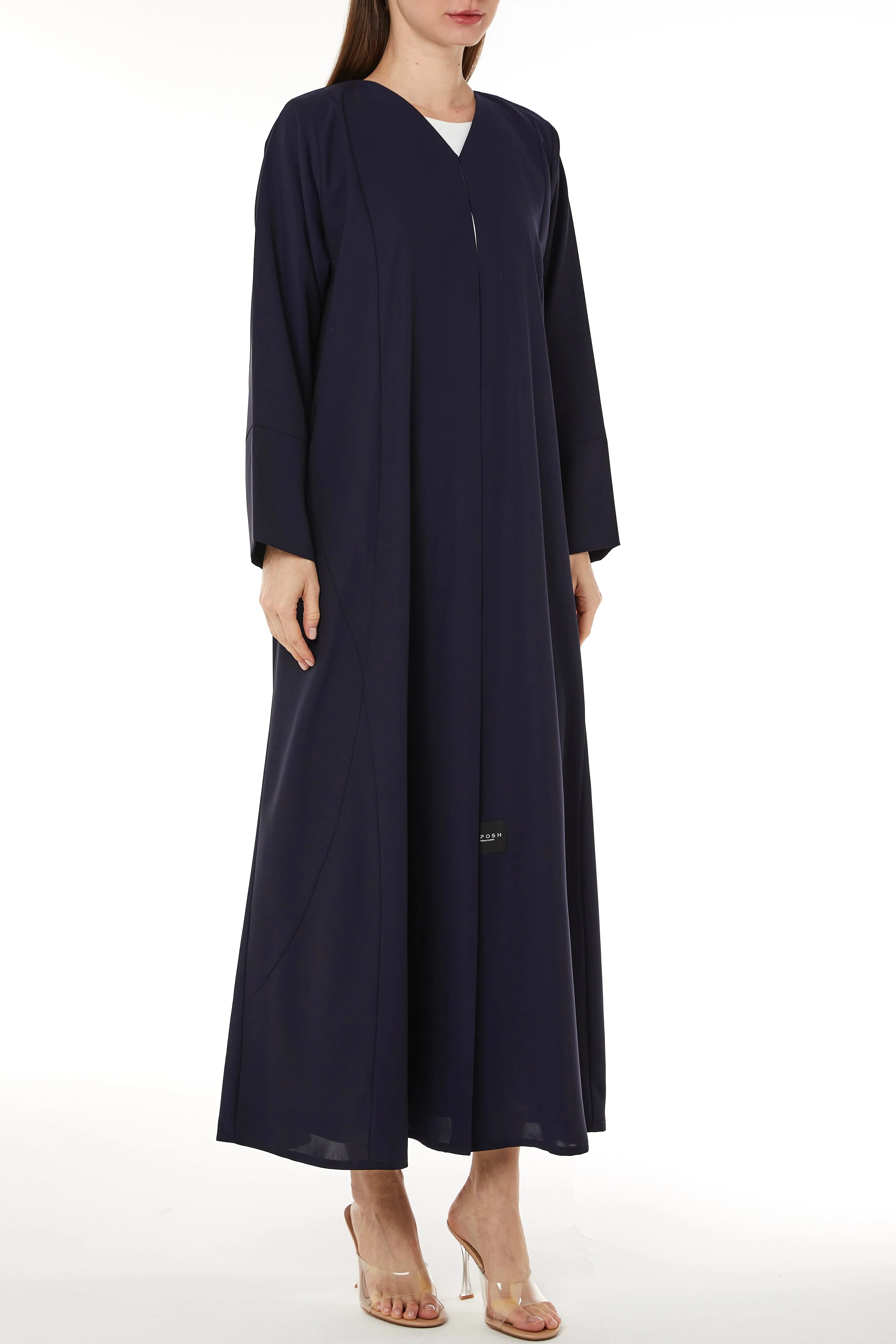 Light Poppy Crepe Minimal Blue Abaya - Posh Abaya