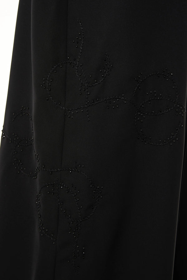 Black Tokyo Crepe Custom Abaya with Side Threadwork