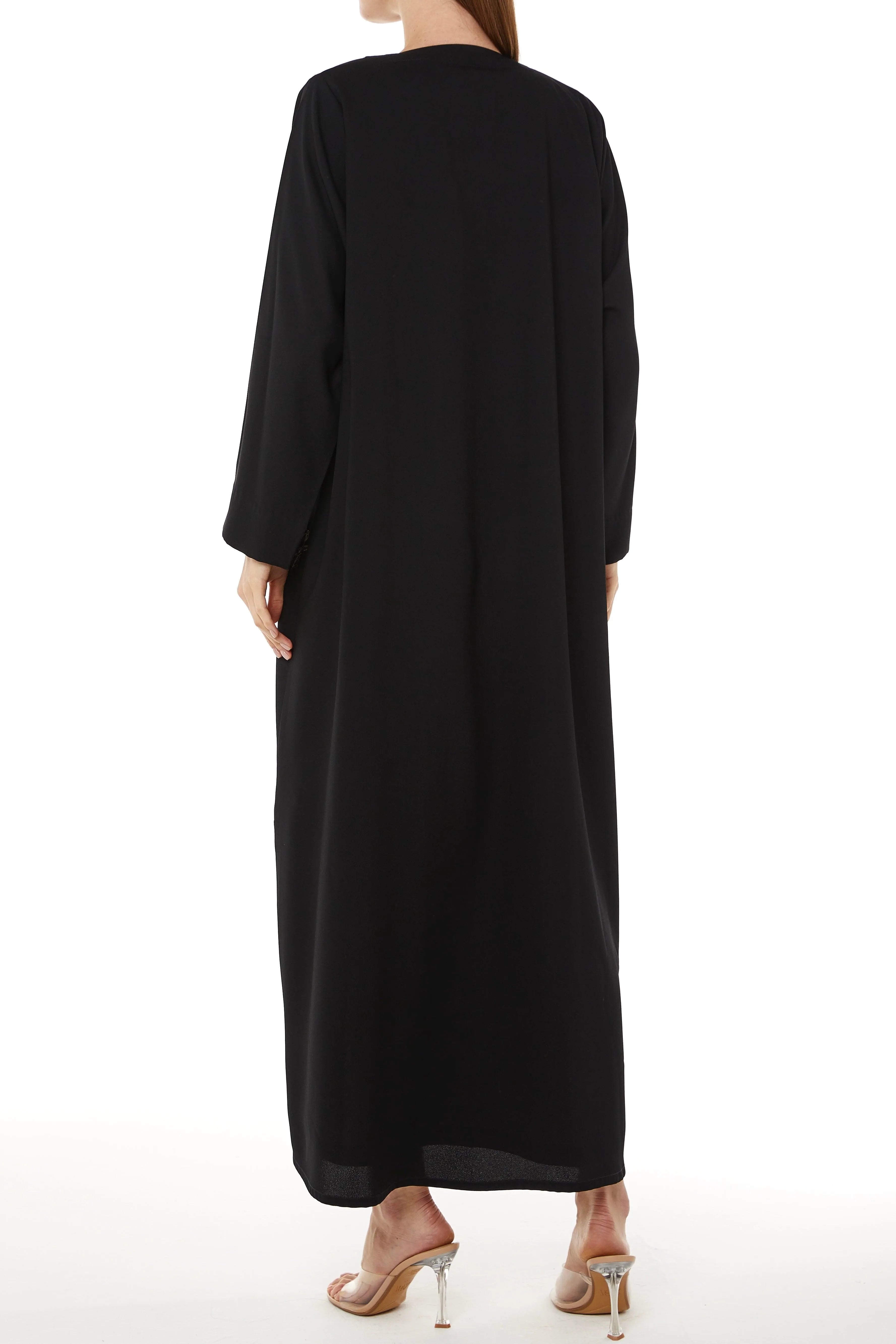 Black Acacia Crepe Abaya with Embroidered Front Cuts - Posh Abaya
