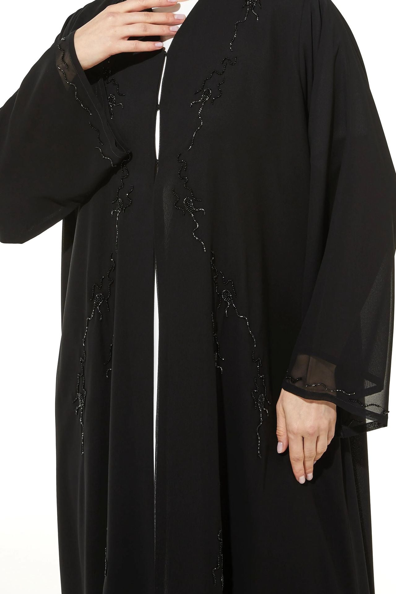 Streak Flared Chiffon Black and Silver Abaya - Posh Abaya