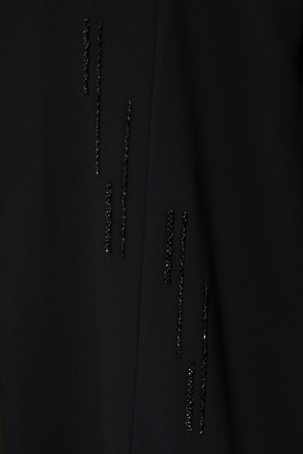 Black Rose Crepe Custom Abaya with Front Linear Beadwork