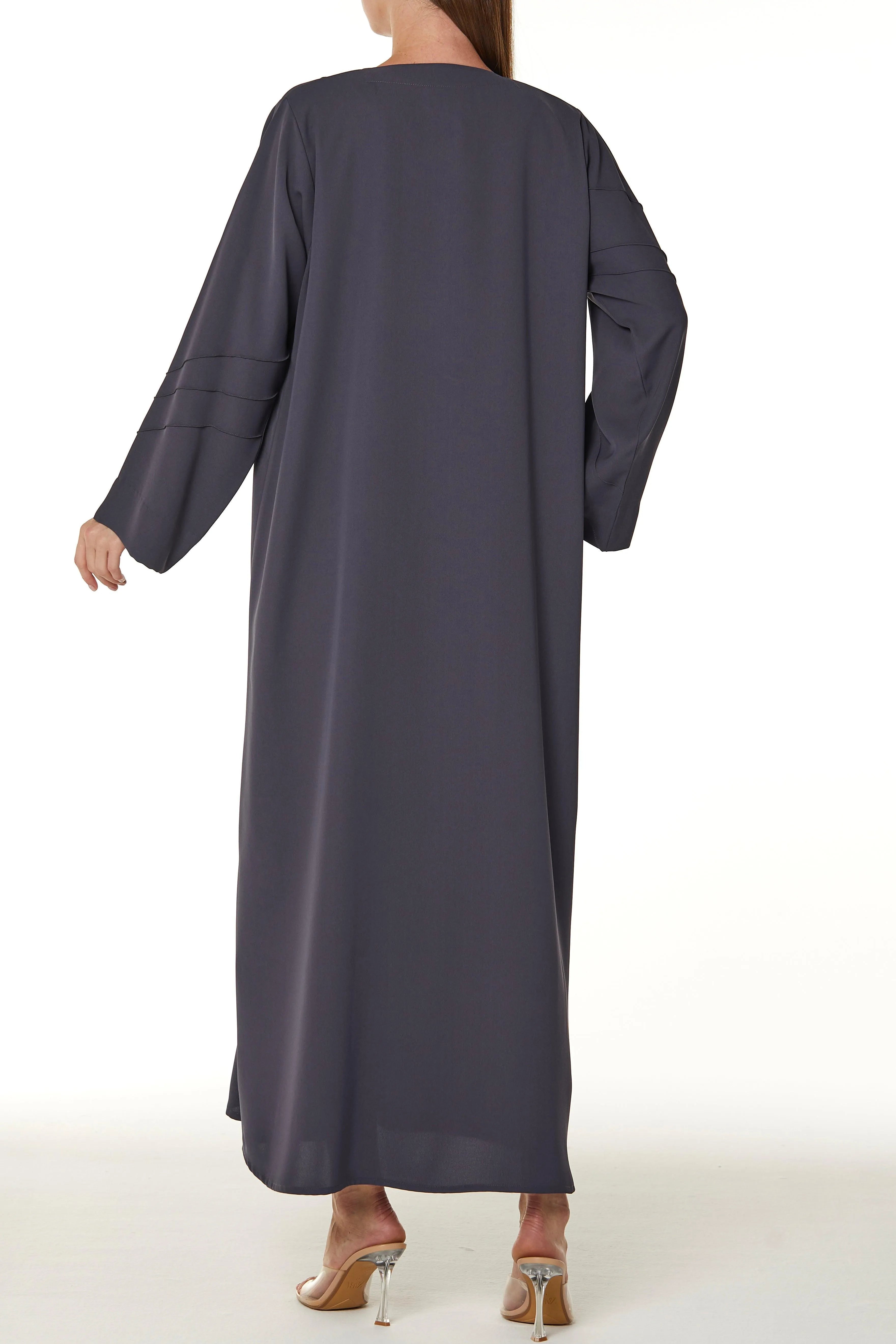 Purple Lavender Crepe Abaya with Asymmetric Pintucks - Posh Abaya