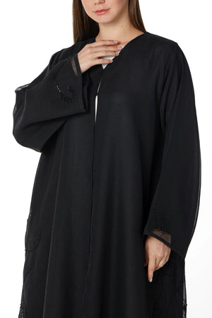 Silver Floral Flare Black  Custom Abaya
