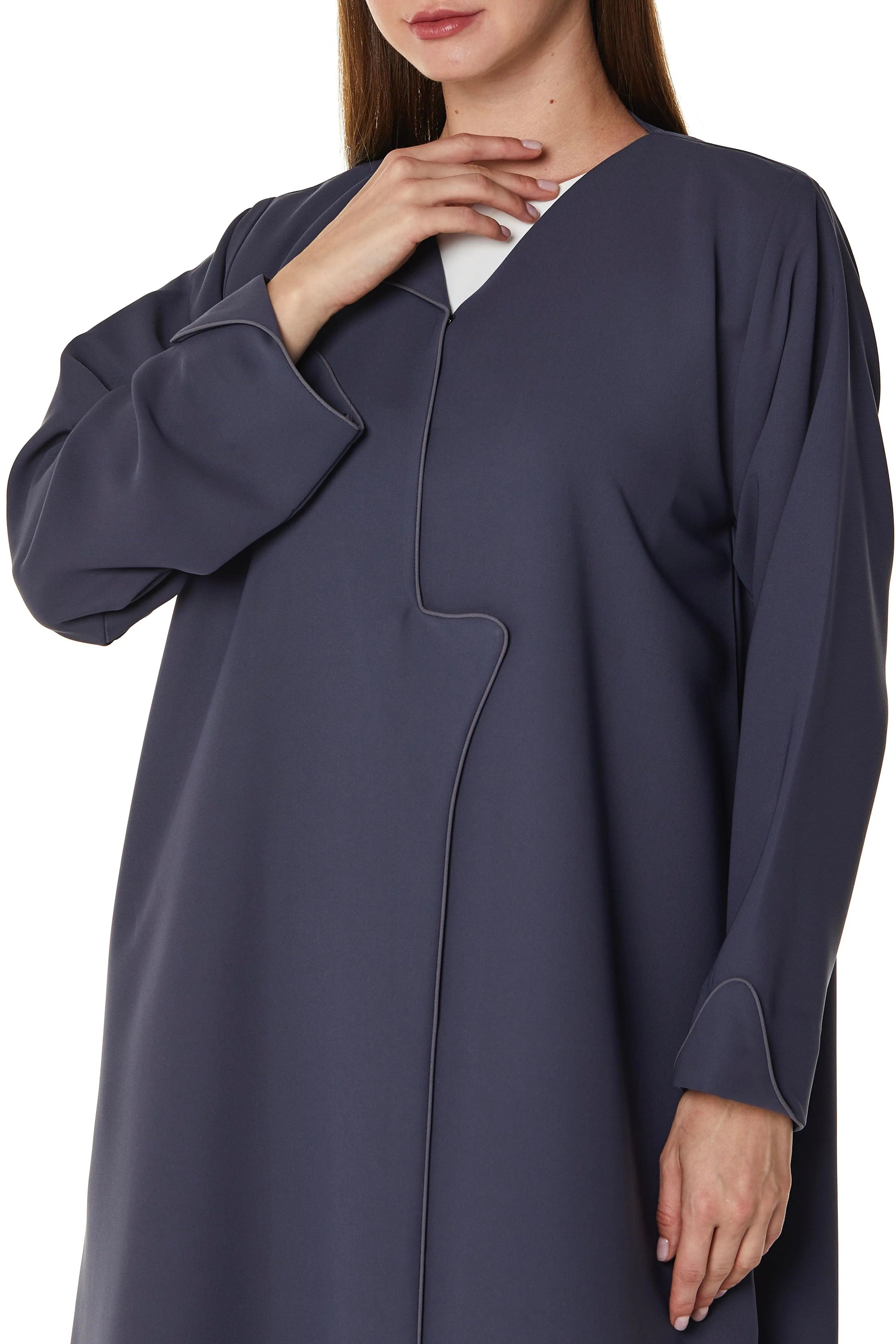 Grey Melanie Crepe Abaya with Assymetric Cut - Posh Abaya
