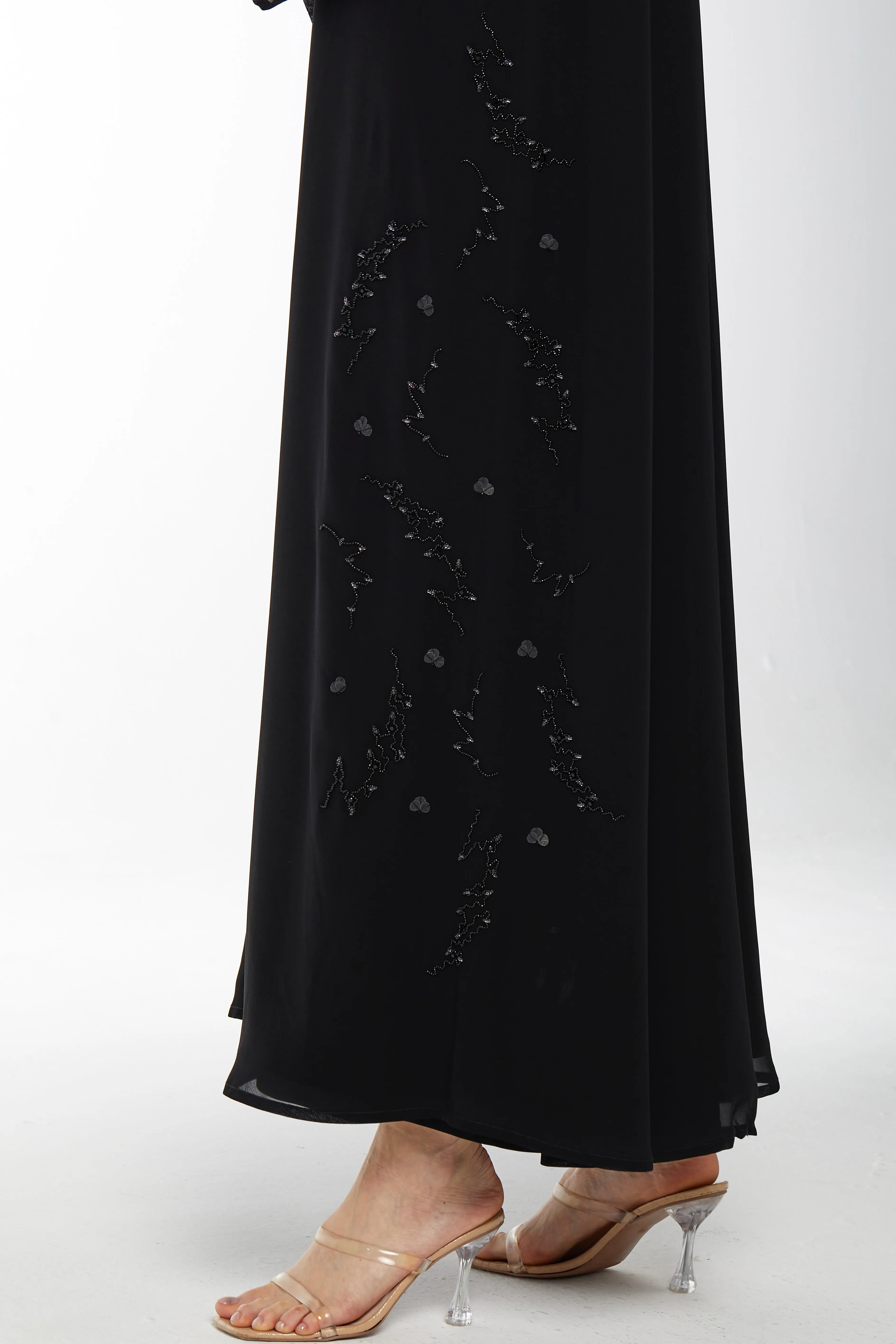 Floral Abstract Side Black Abaya - Posh Abaya