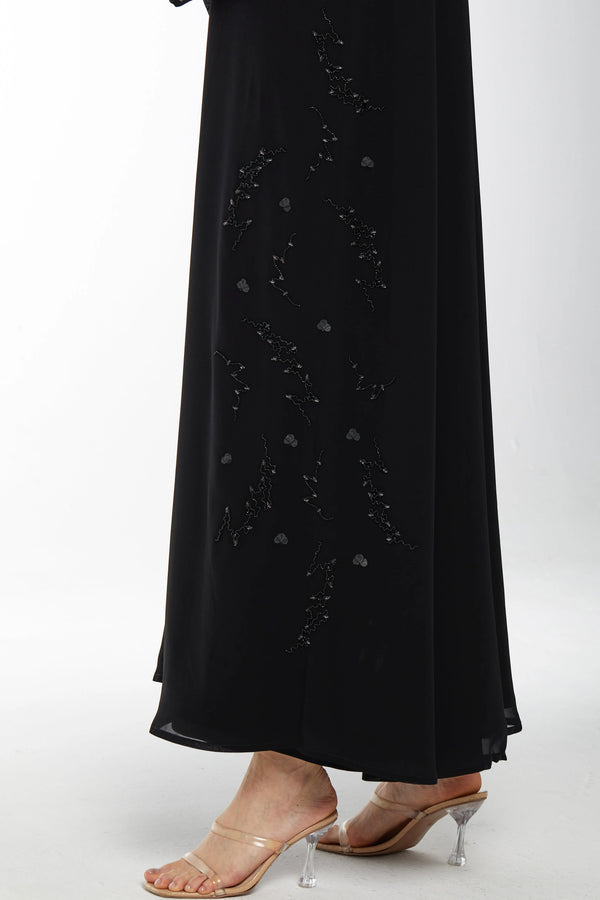 Floral Abstract Side Black Custom Abaya