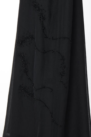 Side Bead Organza Black Custom Abaya