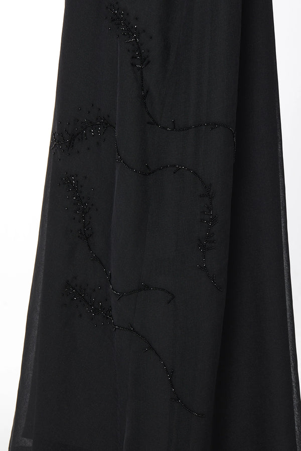 Side Bead Organza Black Custom Abaya