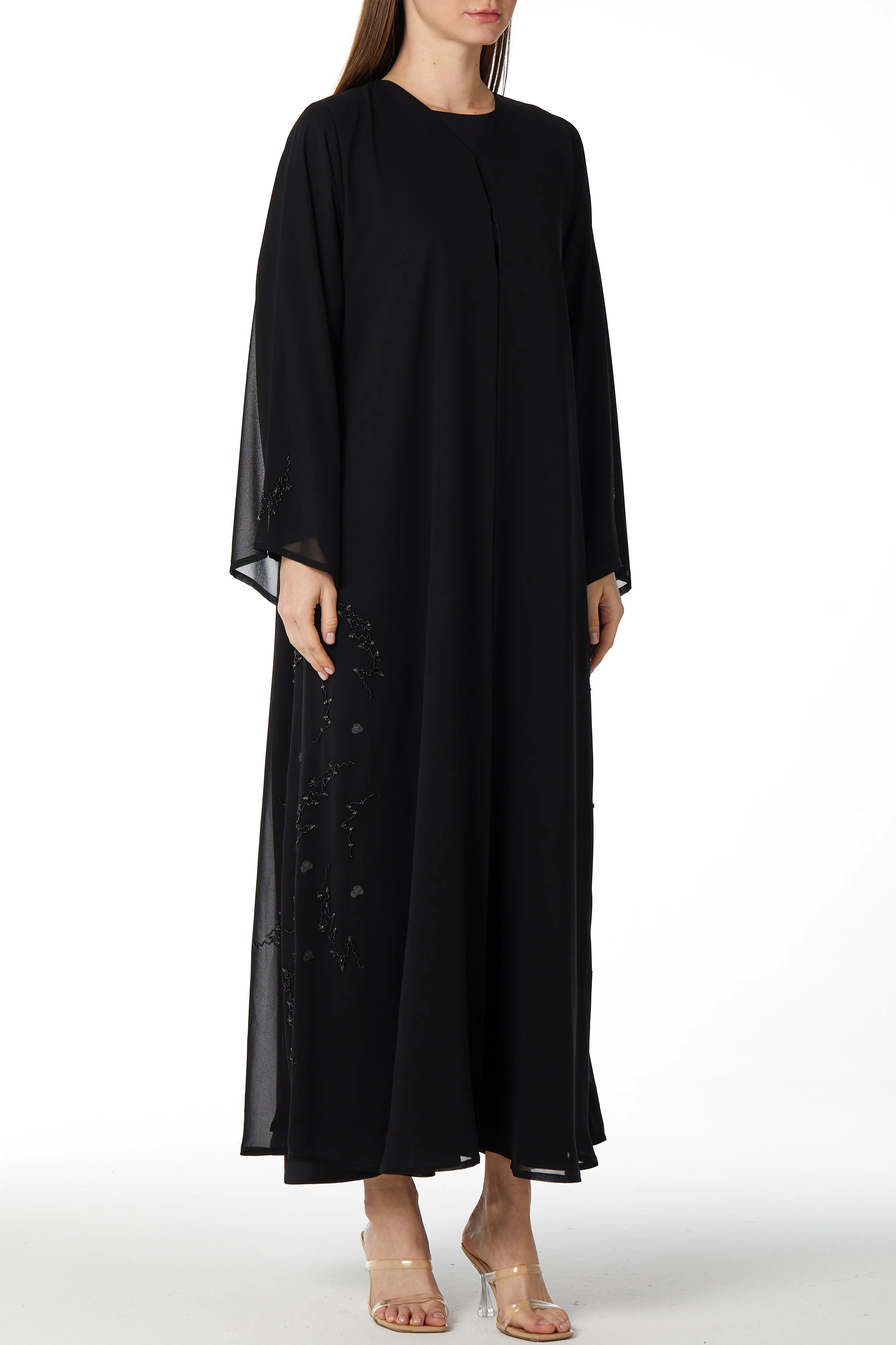 Floral Abstract Side Black Abaya - Posh Abaya