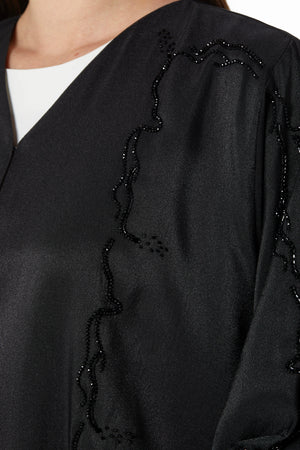 Beaded Elegance Flare Black Custom Abaya