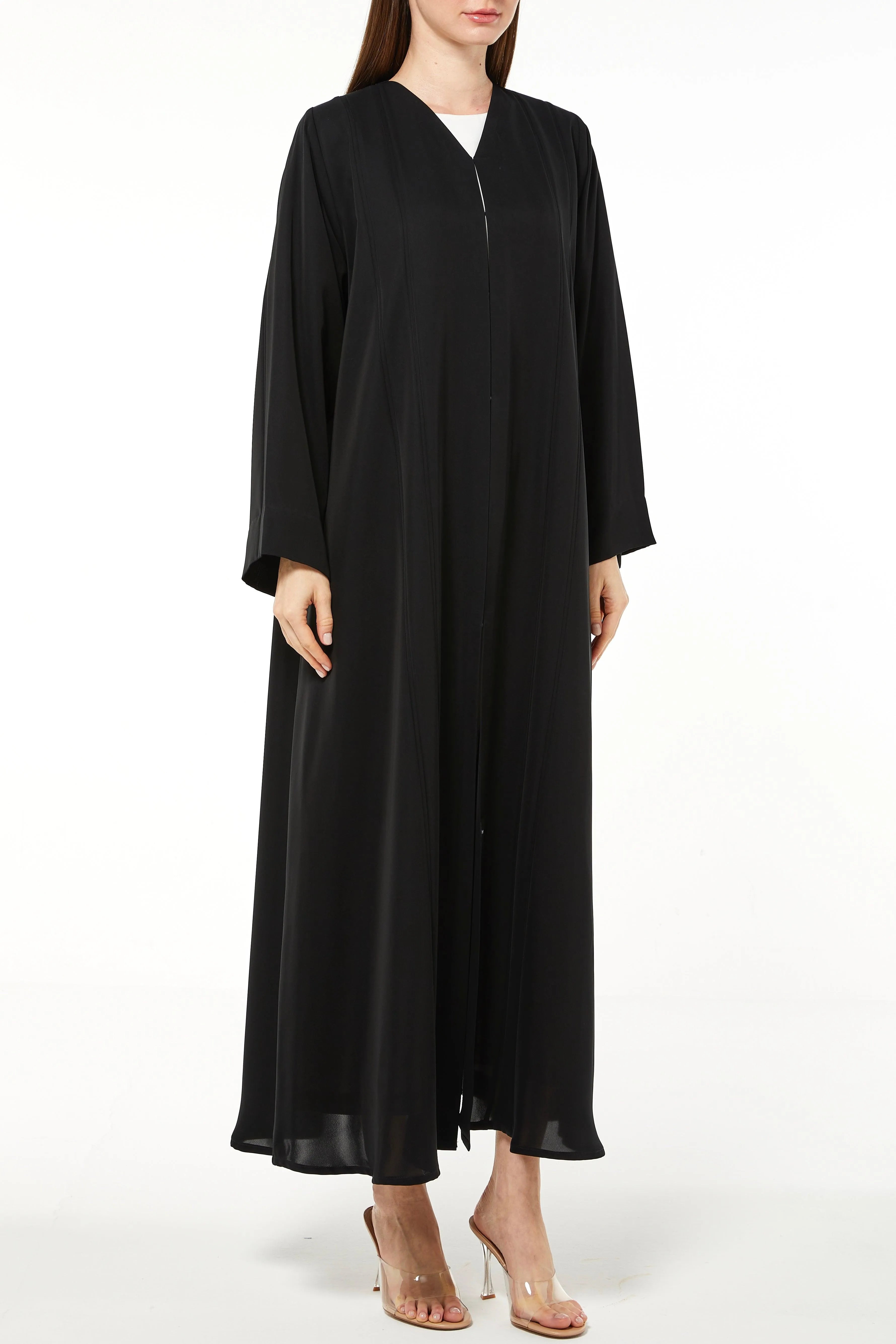 Black Mario Crepe Abaya with Front Pleat - Posh Abaya