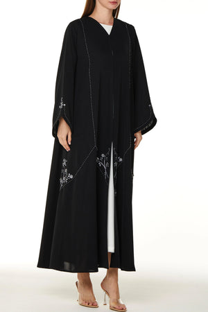 Black Royal Nada Custom Abaya, Hem and Sleeve Beadwork