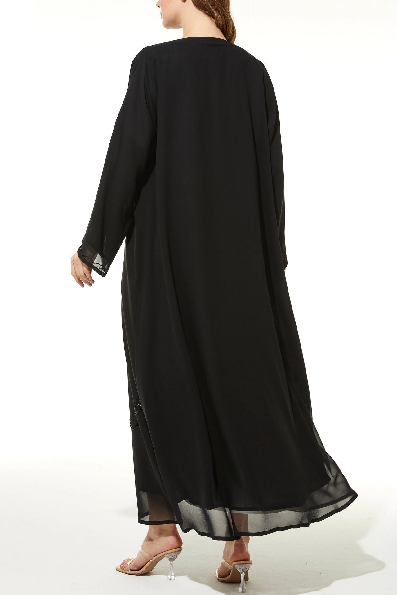 Streak Flared Chiffon Black and Silver Abaya - Posh Abaya