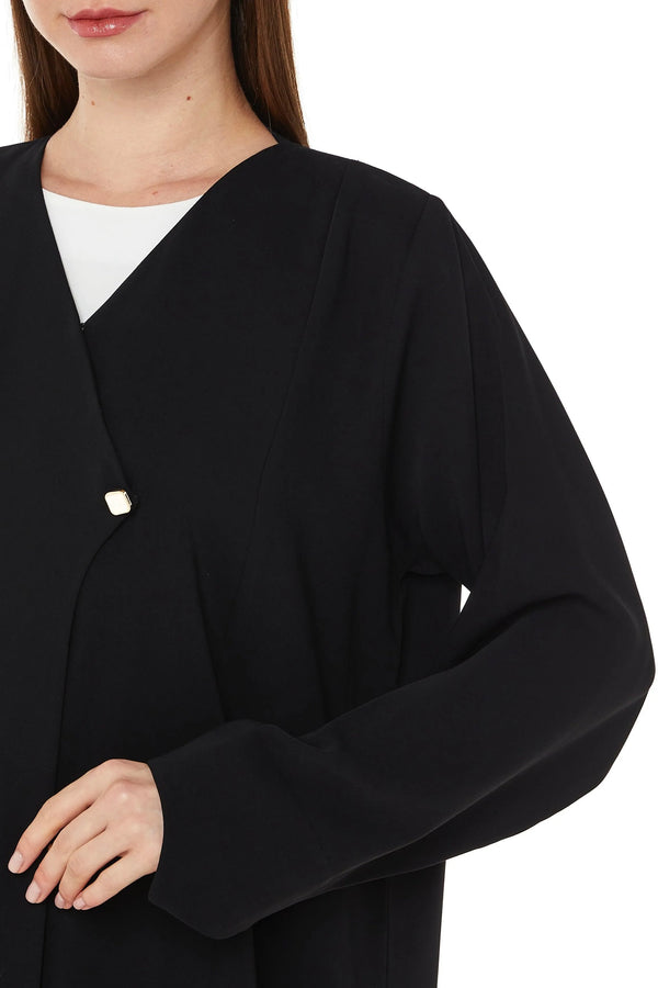 Black Layan Crepe Abaya with Overlap Front - Posh Abaya