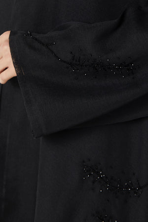 Side Bead Organza Black Custom Abaya