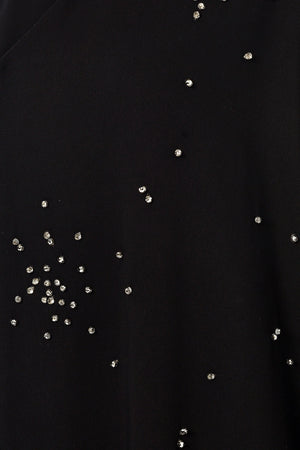 Black Layan Crepe Custom Abaya with Crystal Beadwork Detail