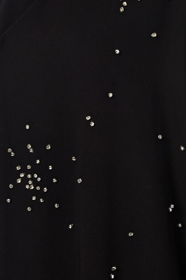 Black Layan Crepe Custom Abaya with Crystal Beadwork Detail