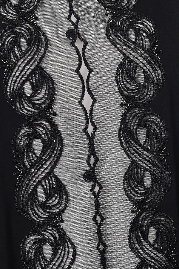 Black Royal Nada Custom Abaya, Front Double Panel Beadwork