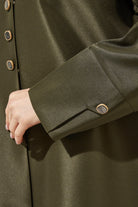 Green Oliva Satin Abaya with Overlap - Posh Abaya