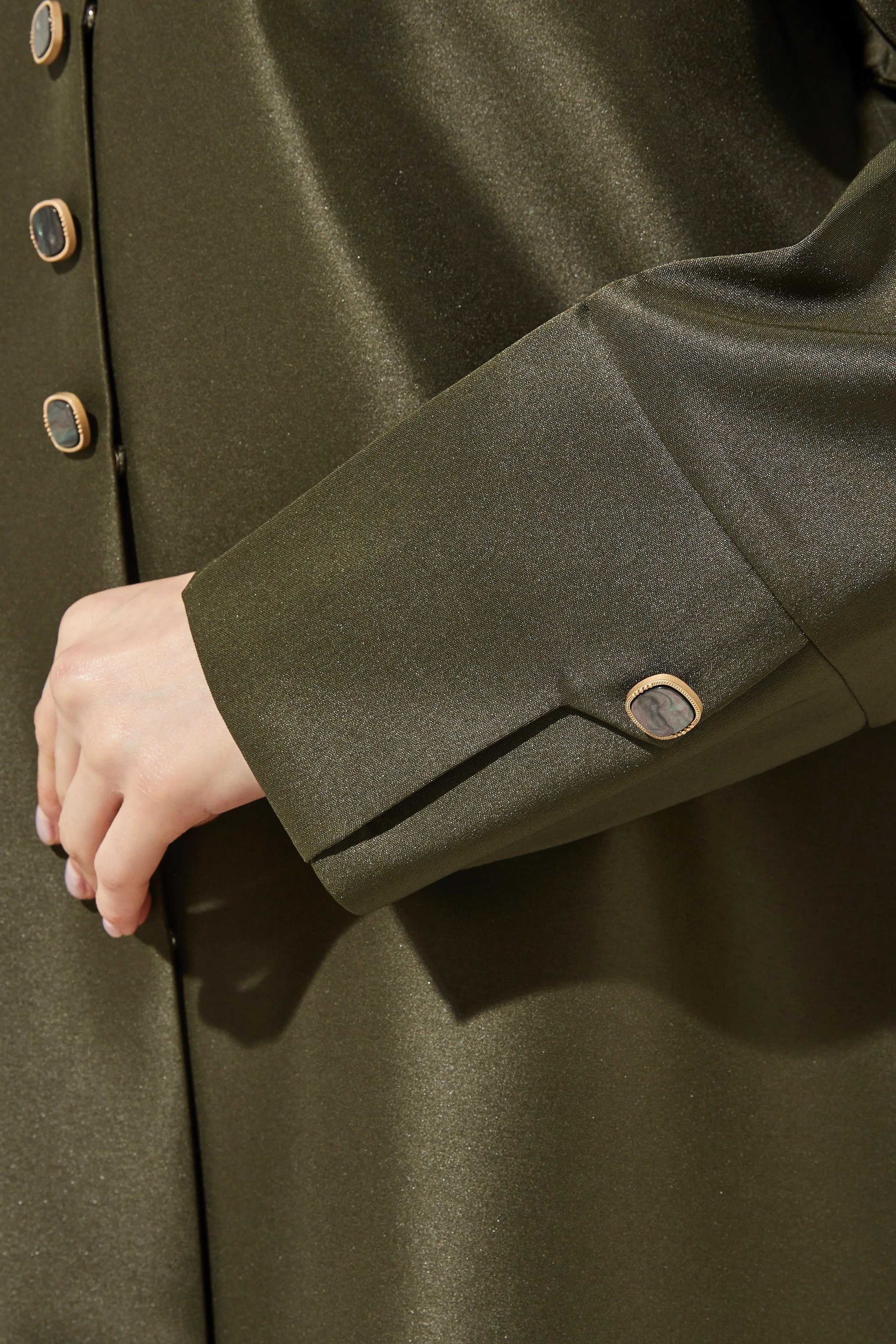 Green Oliva Satin Abaya with Overlap - Posh Abaya