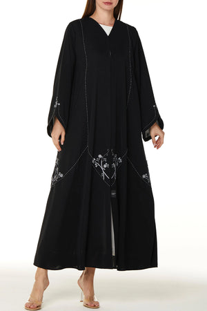 Black Royal Nada Custom Abaya, Hem and Sleeve Beadwork