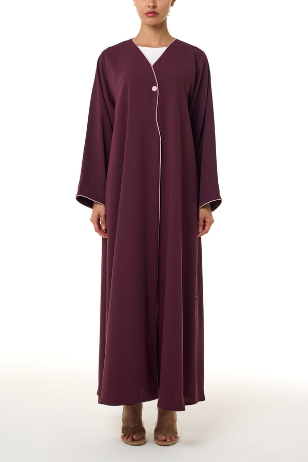 Maroon Sondos Crepe Abaya, Basic Design