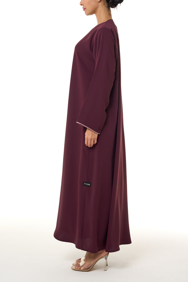Maroon Sondos Crepe Abaya, Basic Design