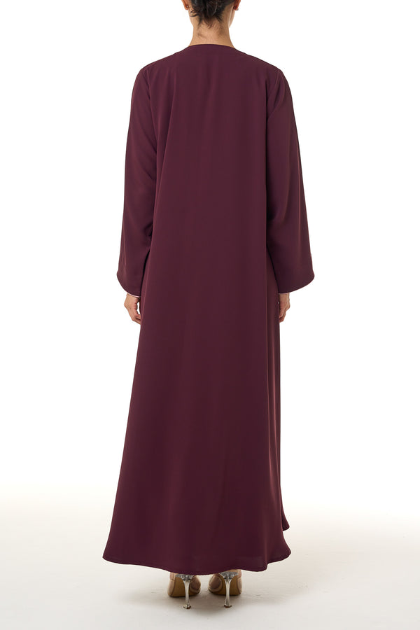 Maroon Sondos Crepe Abaya, Basic Design