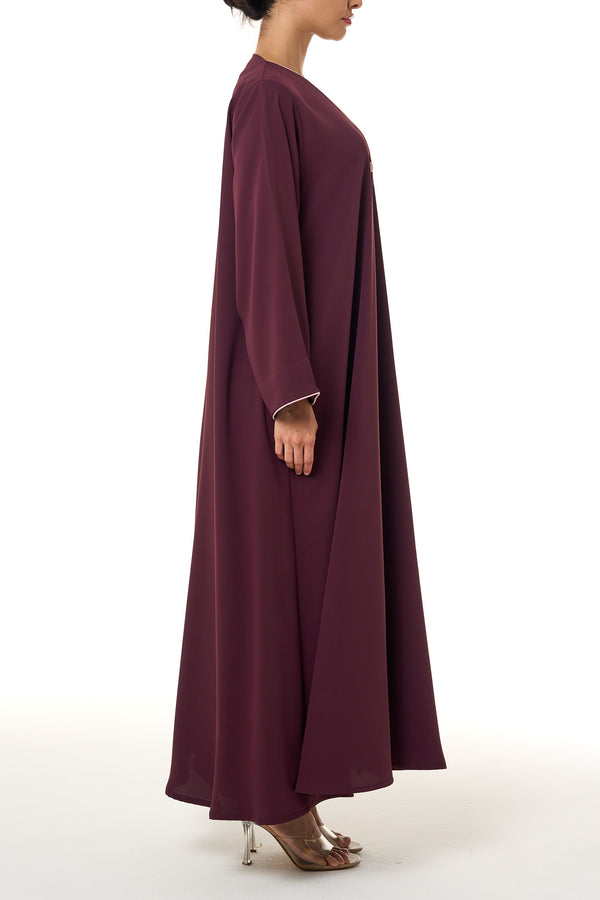 Maroon Sondos Crepe Abaya, Basic Design