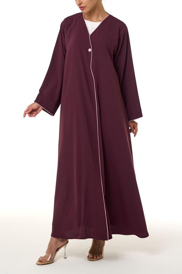 Maroon Sondos Crepe Abaya, Basic Design