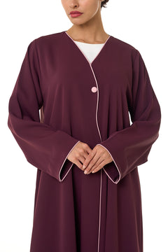 Maroon Sondos Crepe Abaya, Basic Design