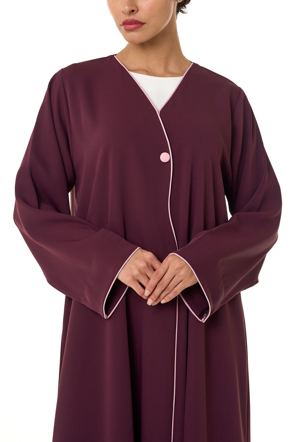 Maroon Sondos Crepe Abaya, Basic Design