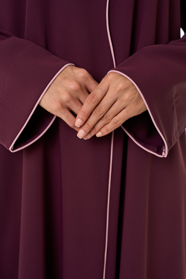 Maroon Sondos Crepe Abaya, Basic Design