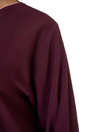 Maroon Sondos Crepe Abaya, Basic Design