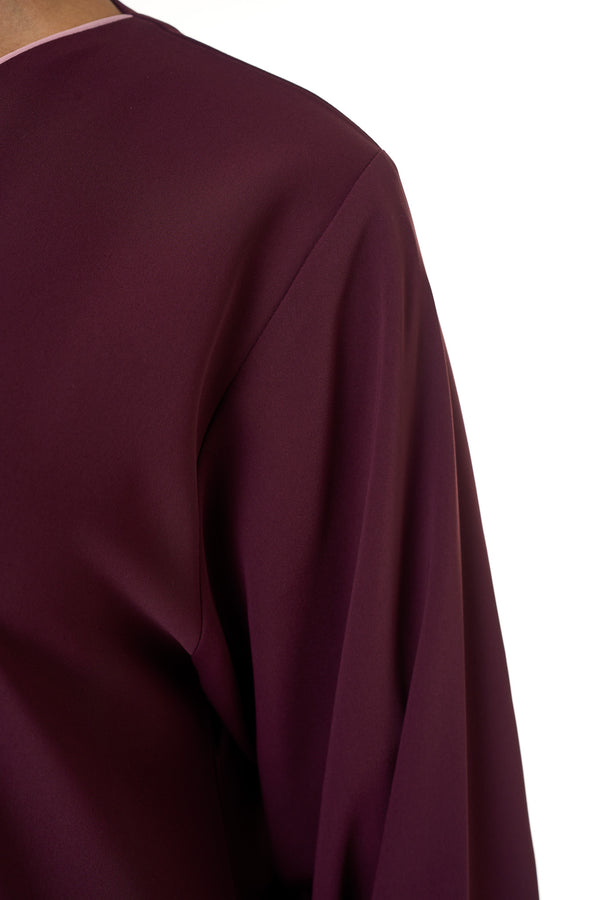 Maroon Sondos Crepe Abaya, Basic Design