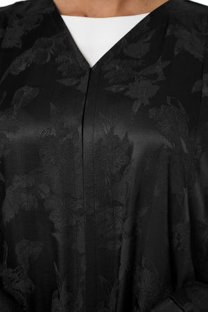 Black Shaina Jacquard Abaya, Lace Detail