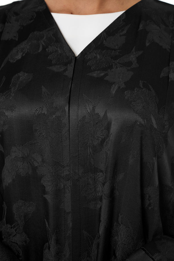 Black Shaina Jacquard Abaya, Lace Detail