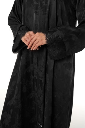 Black Shaina Jacquard Abaya, Lace Detail